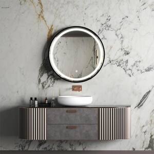 24 in. W x 24 in. H Round Iron Black Framed Dimmable Wall Bathroom Vanity Mirror