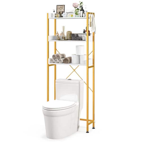 Costway 25 in. W x 64.5 in. H x 9.5 in. Metal Rectangular Shelf 3-Tier Over-the-Toilet Space Saver Rack in White