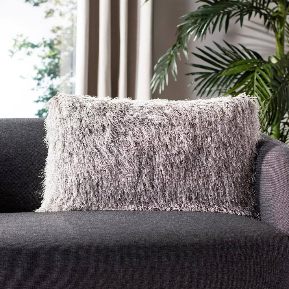 Shag Modish Metallic Silver Rectangular Feather Fill Pillow