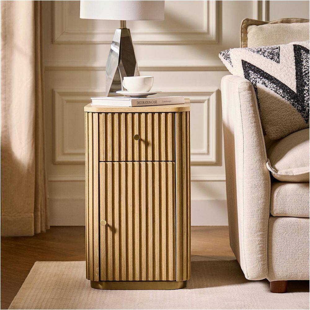 Ines 30 in. Natural Rectangle Wood End Table with Built-In Charging Station - thumbnail 2