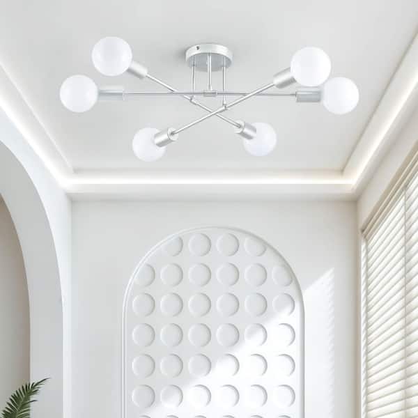 6-Light Nickel Adjustable Modern Sputnik Chandelier for Dining Room