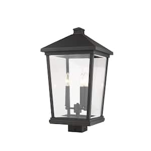 Beacon 3-Light Bronze 22 in. Aluminum Hardwired Outdoor Weather Resistant Post Light Square Fitter with No Bulb Included