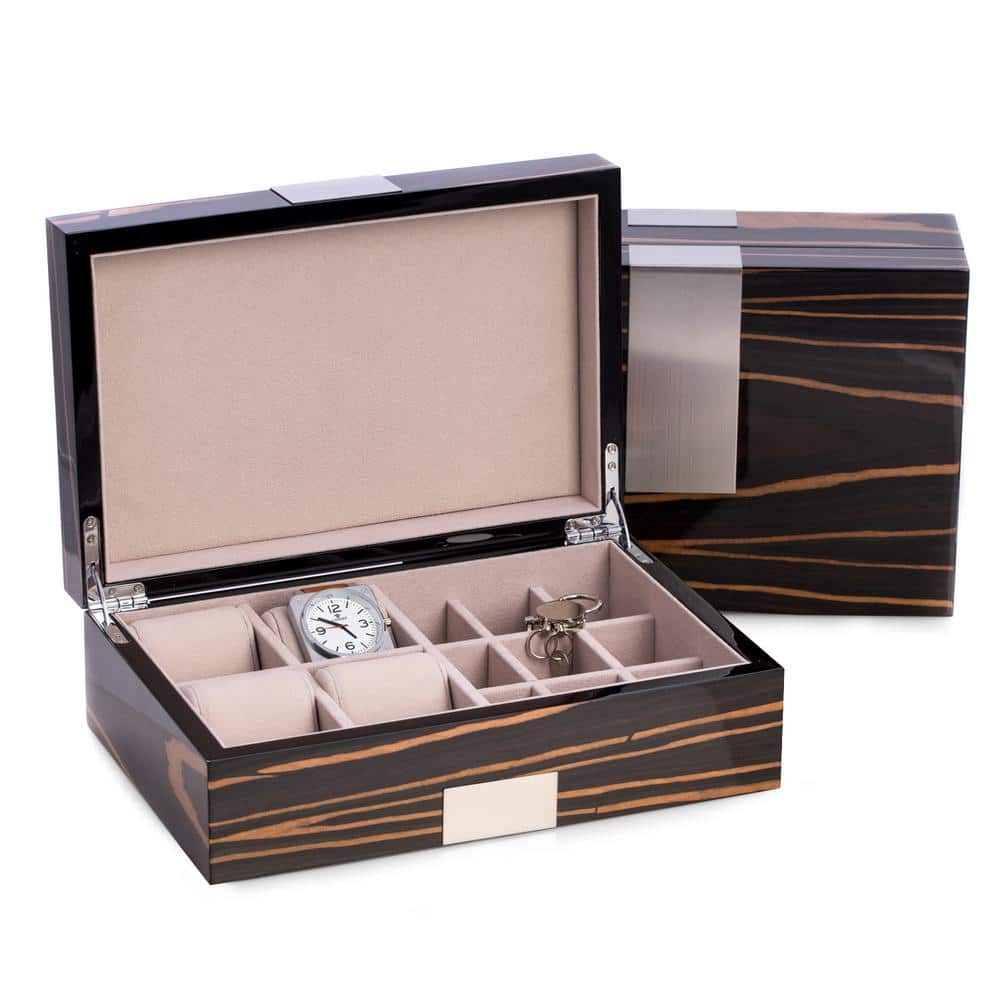 Lacquered Ebony Burl Wood Valet Box