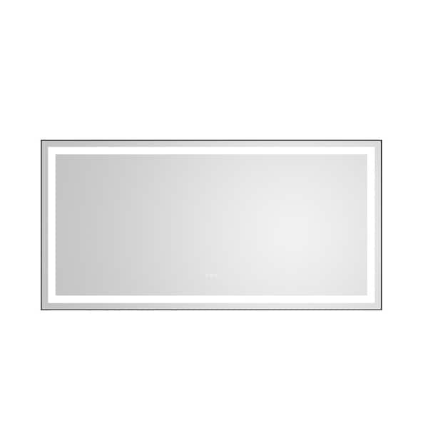 WELLFOR 72 in. W x 36 in. H Rectangular Aluminum Framed Anti-Fog Dimmable LED Wall Bathroom Vanity Mirror in Black