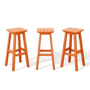 Laguna 29 in. HDPE Plastic All Weather Backless Square Seat Bar Height Outdoor Bar Stool in Orange, (Set of 3)