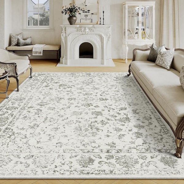 Edward White 8 ft. x 10 ft. Washable Distressed Vintage Floral Area Rug