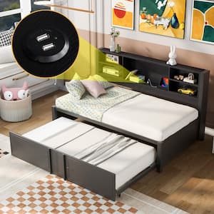 Black Twin Size Daybed with Trundle, Storage Shelves and USB Ports