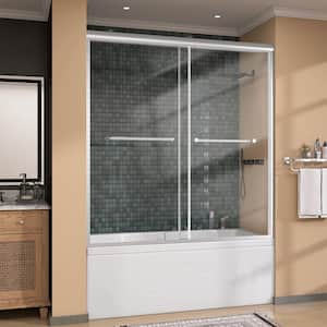 60 in. W x 62 in. H Semi-Frameless Double Sliding Bath Tub Shower Door in Brushed Nickel with 5/16 in. Tempered Glass