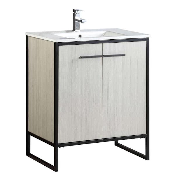 FINE FIXTURES Vdara 30 in. W x 18.11 in. D x 33.5 in. H Bathroom Vanity Side Cabinet in Silver Gray with White Ceramic Top