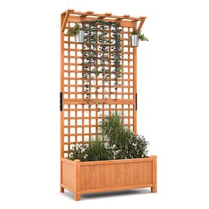 Wooden Planter Raised Garden Bed w/Planter Box & Trellis Indoor & Outdoor