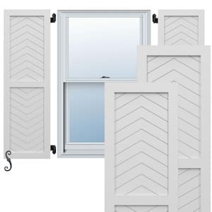 Endura Core 2-Panel Chevron Modern Style 12 in. W x 25 in. H Raised Panel Composite Shutters Pair in White