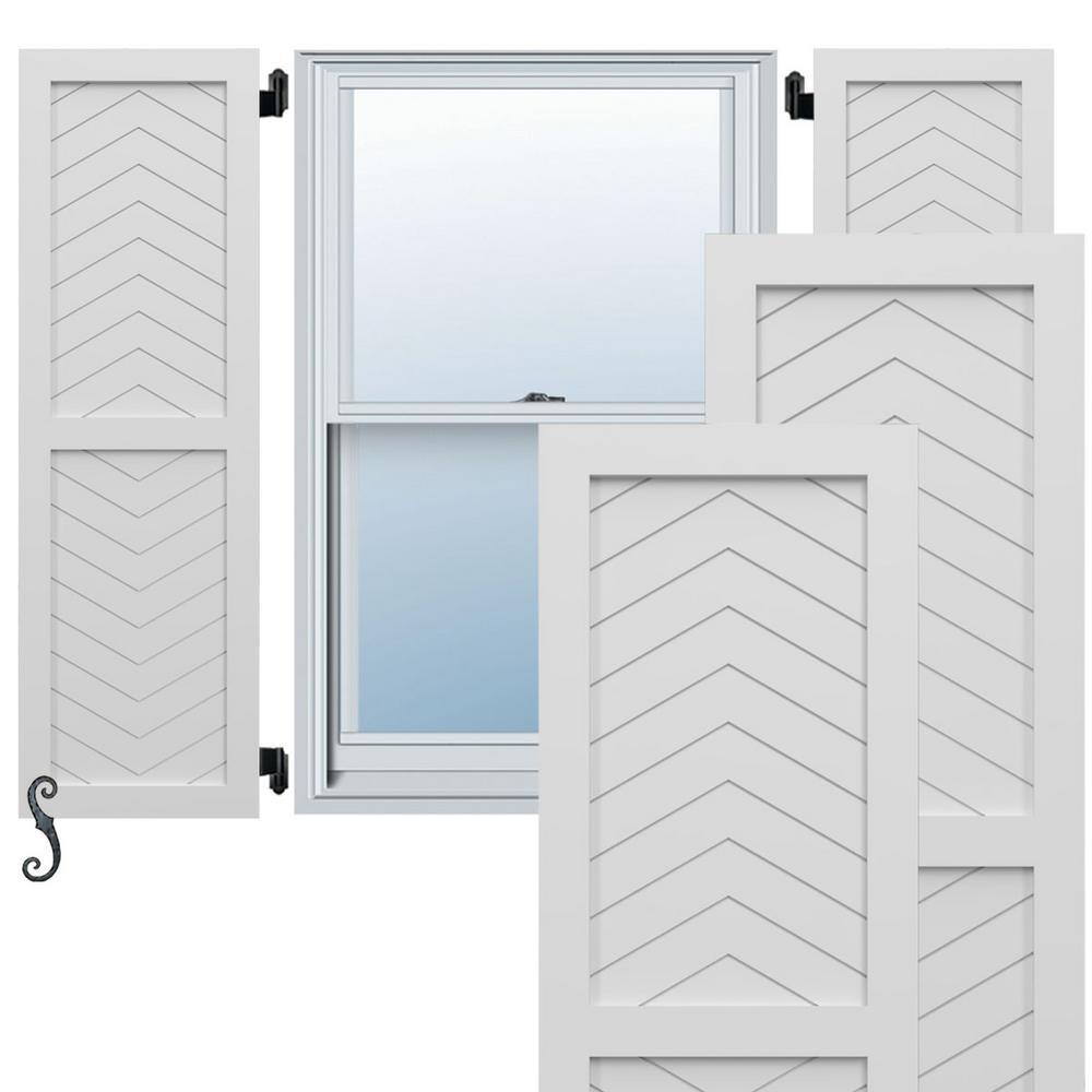 EnduraCore 2-Panel Chevron Modern Style 12 in. W x 55 in. H Raised Panel Composite Shutters Pair in White price history on PriceWatchPro