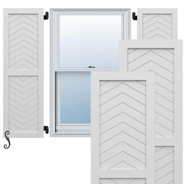 Ekena Millwork EnduraCore Two Panel Chevron Modern Style 12-in W x 80-in H Raised Panel Composite Shutters Pair in White