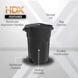 20 Gal. Black Outdoor Vented Trash Can with Domed Lid, Rounded Handles, and Reinforced Foothold