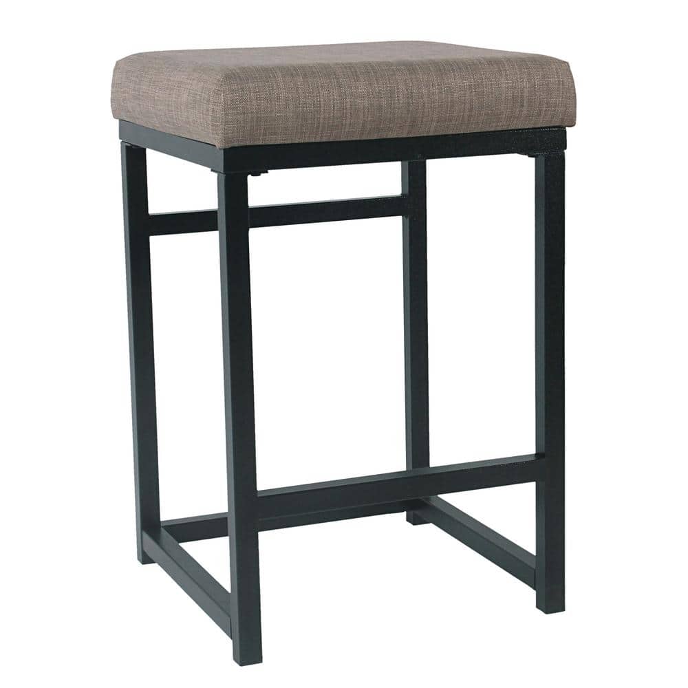 Backless Brown Wood and Metal Counter Stool