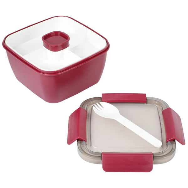 Spice by Tia Mowry Spicy Thyme 9.8in Lunch Box Container with Fork and Spoon in Dark Pink