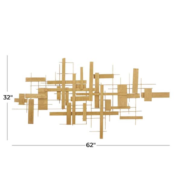 62 in. x  32 in. Metal Gold 3D Stripes Geometric Wall Decor