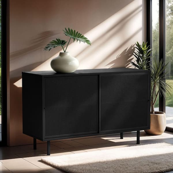 Black 29.5 in. Accent Cabinet with 2-Sliding Doors and Adjustable Shelves