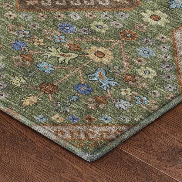 Mayfield Premium Machine Washable Abstract AMF2459 Olive 2 ft. x 3 ft. Accent Rug