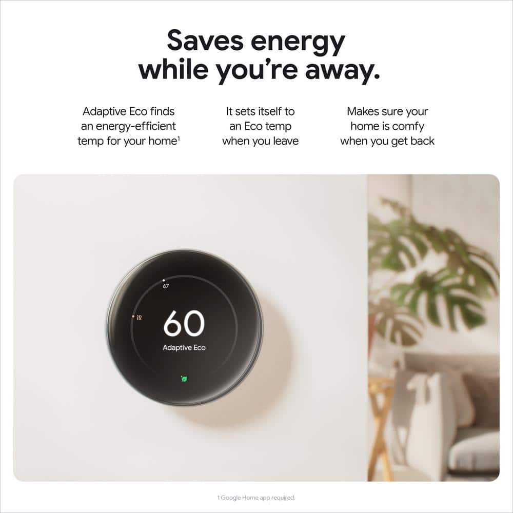 Google Nest Black Programmable Learning Thermostat with Temperature Sensor