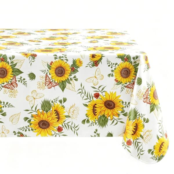 60 in. W x 120 in. L Yellow Sunflower Floral Vinyl Tablecloth for Dinner Decor