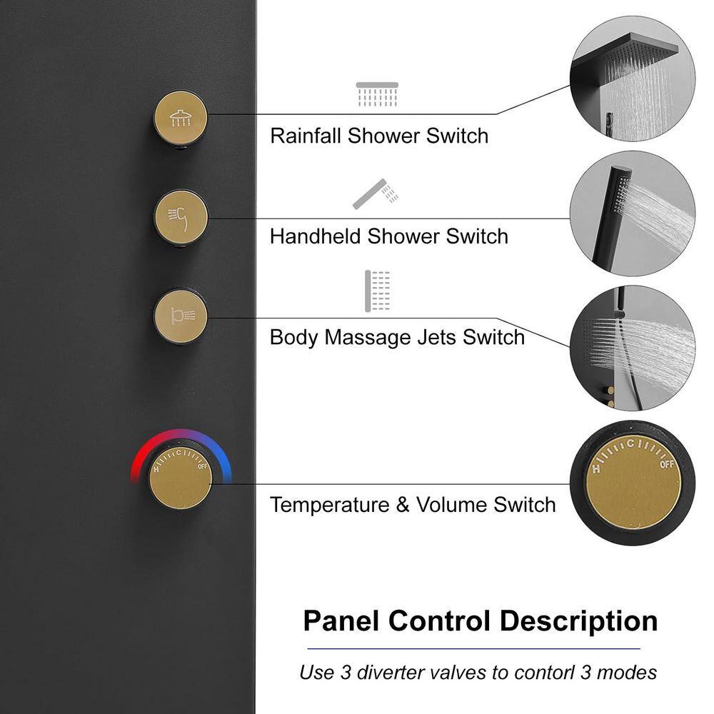 Matte Black Stainless Steel Quadruple Handle Shower Tower