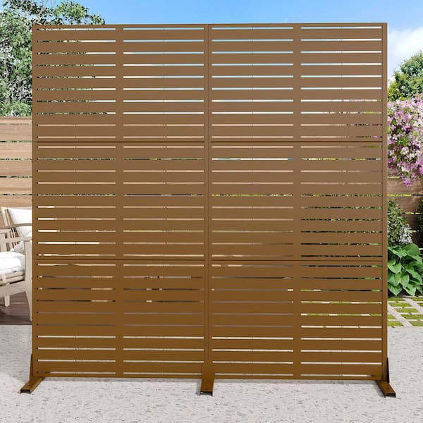 72 in. x 72 in. Outdoor Metal Privacy Screen Garden Fence in Louver Pattern in Brown