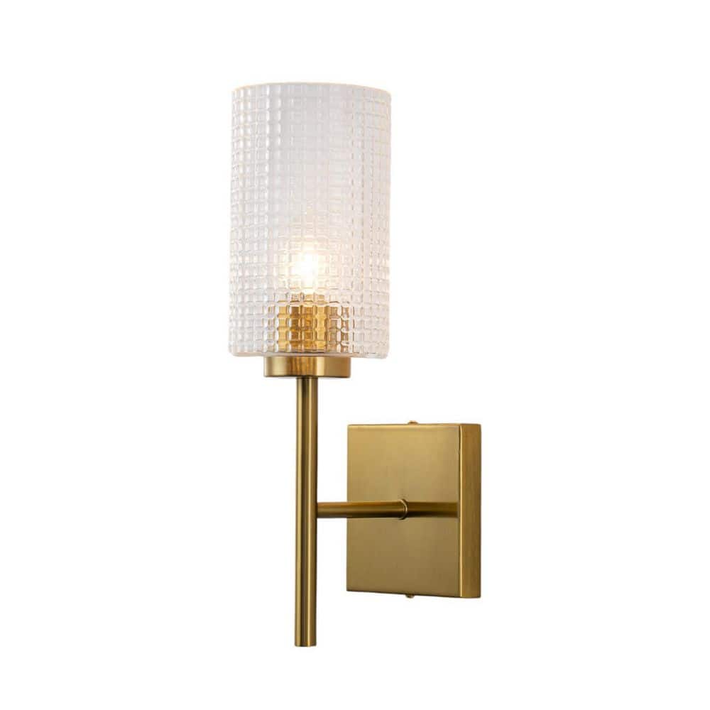 15 in. H 1-Light Brass Cylinder Wall Sconce Vanity Light with Clear Prismatic Glass Shade price history on PriceWatchPro