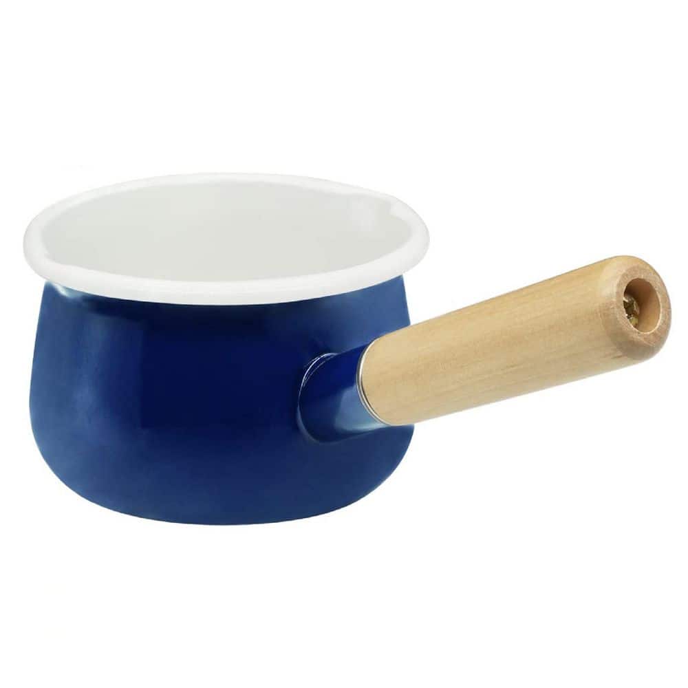 Enamel Milk Pan with Dual Pour Spout, 1QT Capacity, Blue Finish