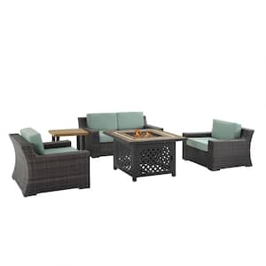 Beaufort 5-Piece Wicker Patio Fire Pit Seating Set with Mist Cushions