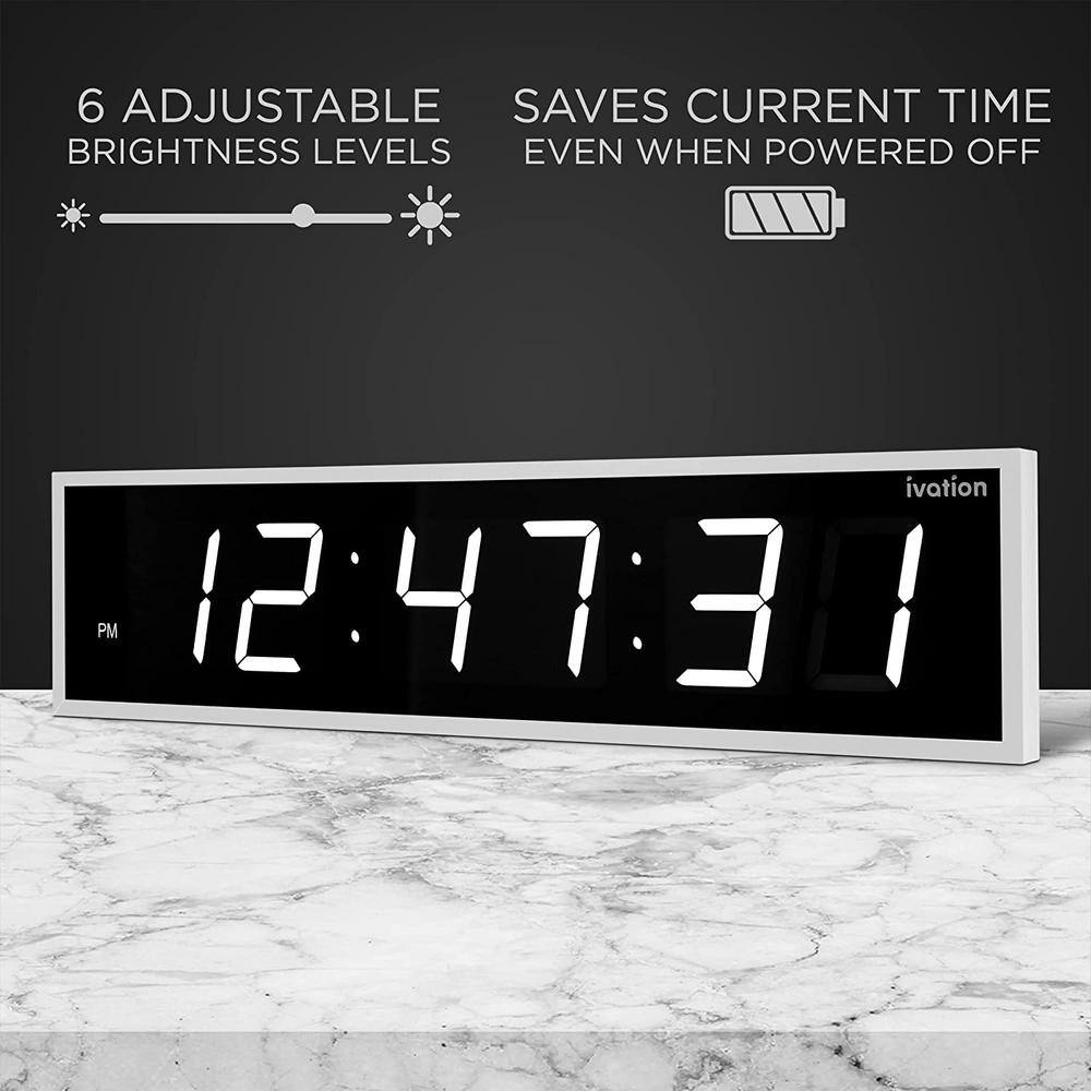 Ivation 60" White Oversized Digital LED Wall Clock with Remote