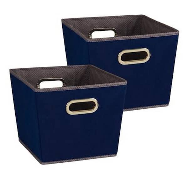 HOUSEHOLD ESSENTIALS 14 in. D x 12 in. W x 10 in. H Fabric Totes in Navy