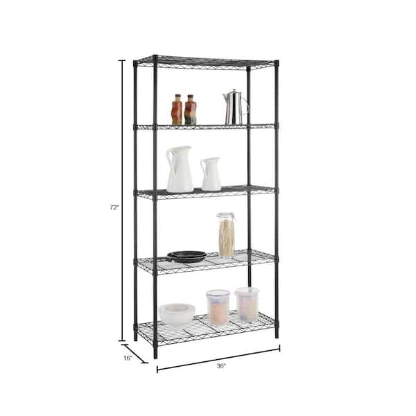 Hdx Black 5 Tier Steel Wire Shelving Unit 36 In W X 72 In H X 16 In D 21656ps 1 The Home Depot