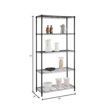 5-Tier Steel Wire Shelving Unit in Black (36 in. W x 72 in. H x 16 in. D)