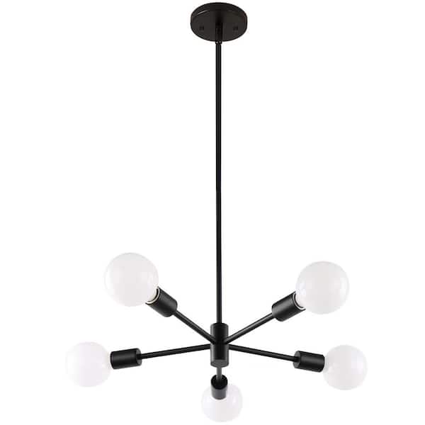 HKMGT 5-Light Black Modern Sputnik Chandelier for Kitchen Island, Living Room with No Bulbs Included