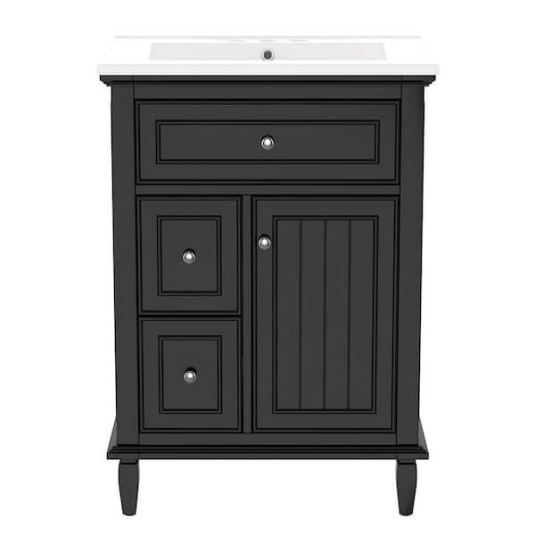 24 in. Bath Vanity Cabinet without Top in Black Assembled with One Flip Drawer and Two Drawers