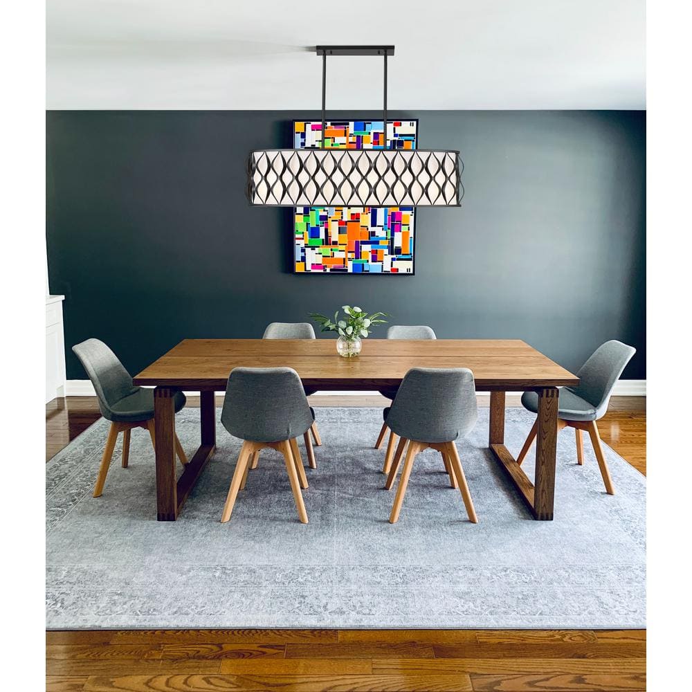 Matte Black 43" Steel Drum Chandelier with Fabric Shade