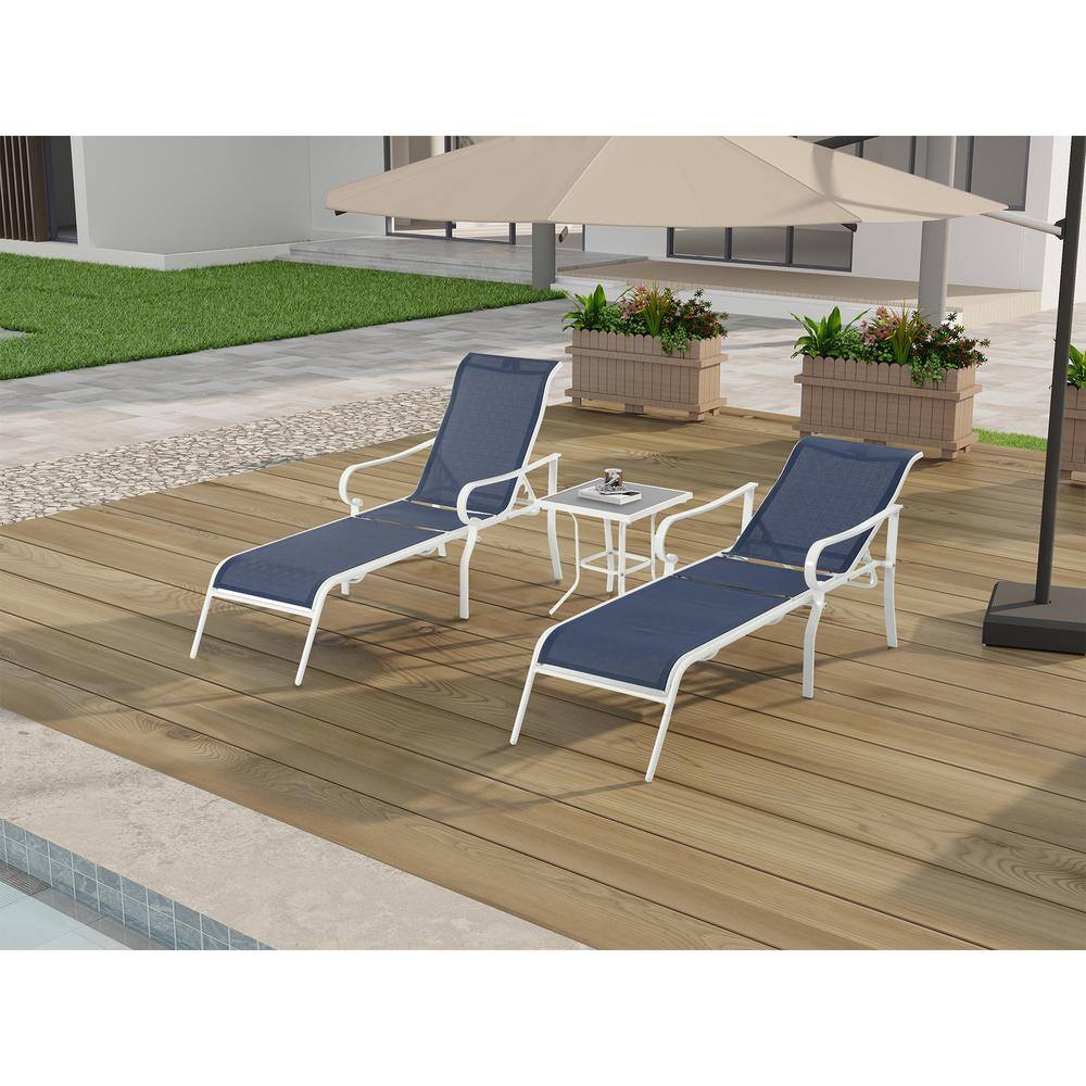 3 Patio Loungers, Outdoor Steel Frame Loungers with 5 Adjustable