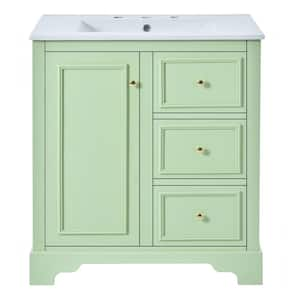 30 in. W Single Sink Bath Vanity in Green with White Ceramic Top, 3-Drawers and Adjustable Shelf Unassembled