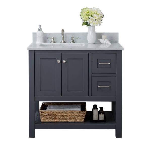 Unbranded Shoreline 36 in. W x 22 in. D Bath Vanity in Gray with Marble Vanity Top in White with White Basin and Mirror