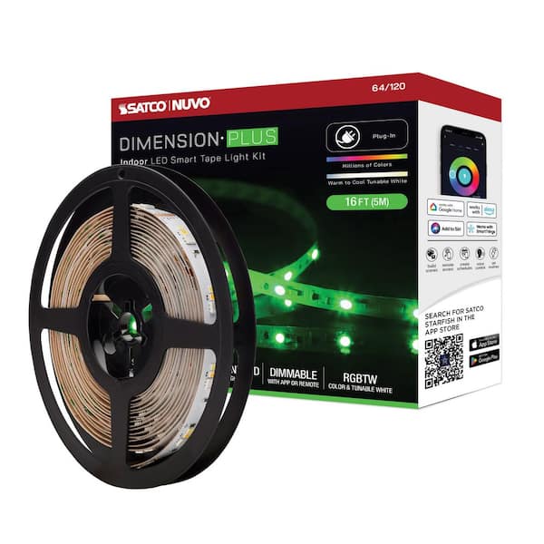 Dimension Plus Indoor 16 ft. Plug-In 12W Dimmable Cuttable RGB and Tunable White Integrated LED Strip Light Tape
