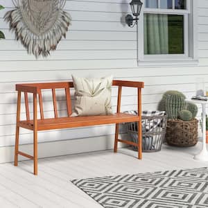 2-Person Patio Acacia Wood Bench Slatted Seat Backrest 800 lbs. Natural Outdoor