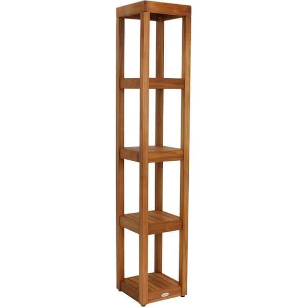 Sula™ 12 in. x 12 in. x 64 in. 5-Tier Square Teak Bath Stand Household Shelving Unit Teak Oil Finish