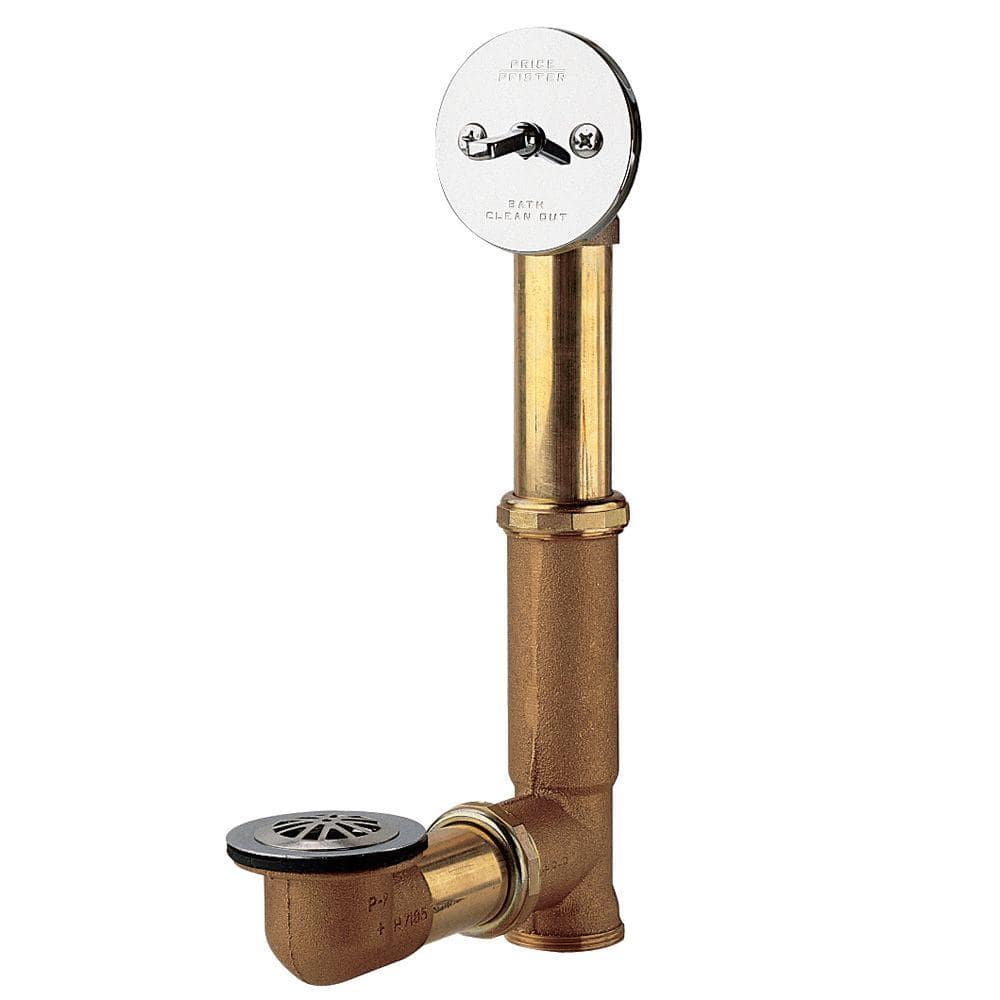 Polished Chrome Leg Tub Drain with Overflow and Brass Strainer