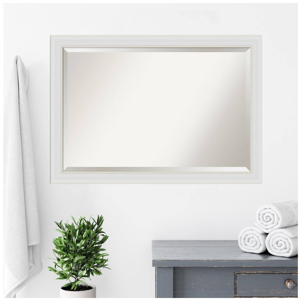 Flair Soft White Satin Finish Rectangular Beveled Bathroom Mirror