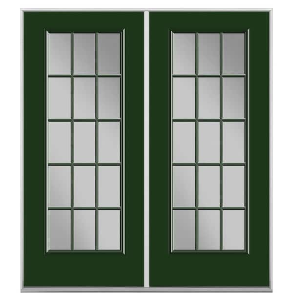Masonite 72 in. x 80 in. Conifer Steel Prehung Left Hand Inswing 15-Lite Clear Glass Patio Door in Vinyl Frame, no Brickmold
