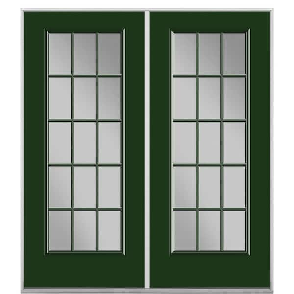 Masonite 60 in. x 80 in. Conifer Steel Prehung Right-Hand Inswing 15-Lite Clear Glass Patio Door without Brickmold