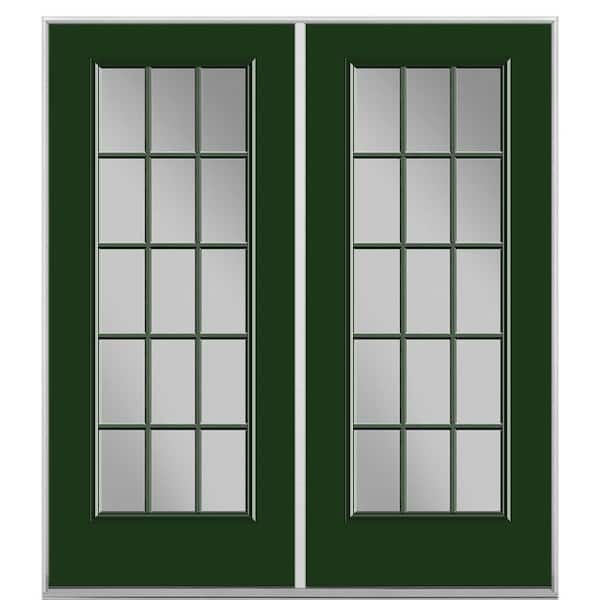 Masonite 60 in. x 80 in. Conifer Prehung Left-Hand Inswing 15 Lite Steel Patio Door with No Brickmold in Vinyl Frame