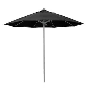 9 ft. Gray Woodgrain Aluminum Commercial Market Patio Umbrella Fiberglass Ribs and Push Lift in Black Olefin