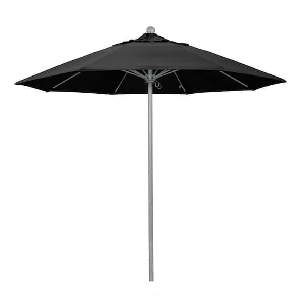 California Umbrella 9 ft. Gray Woodgrain Aluminum Commercial Market Patio Umbrella Fiberglass Ribs and Push Lift in Black Olefin